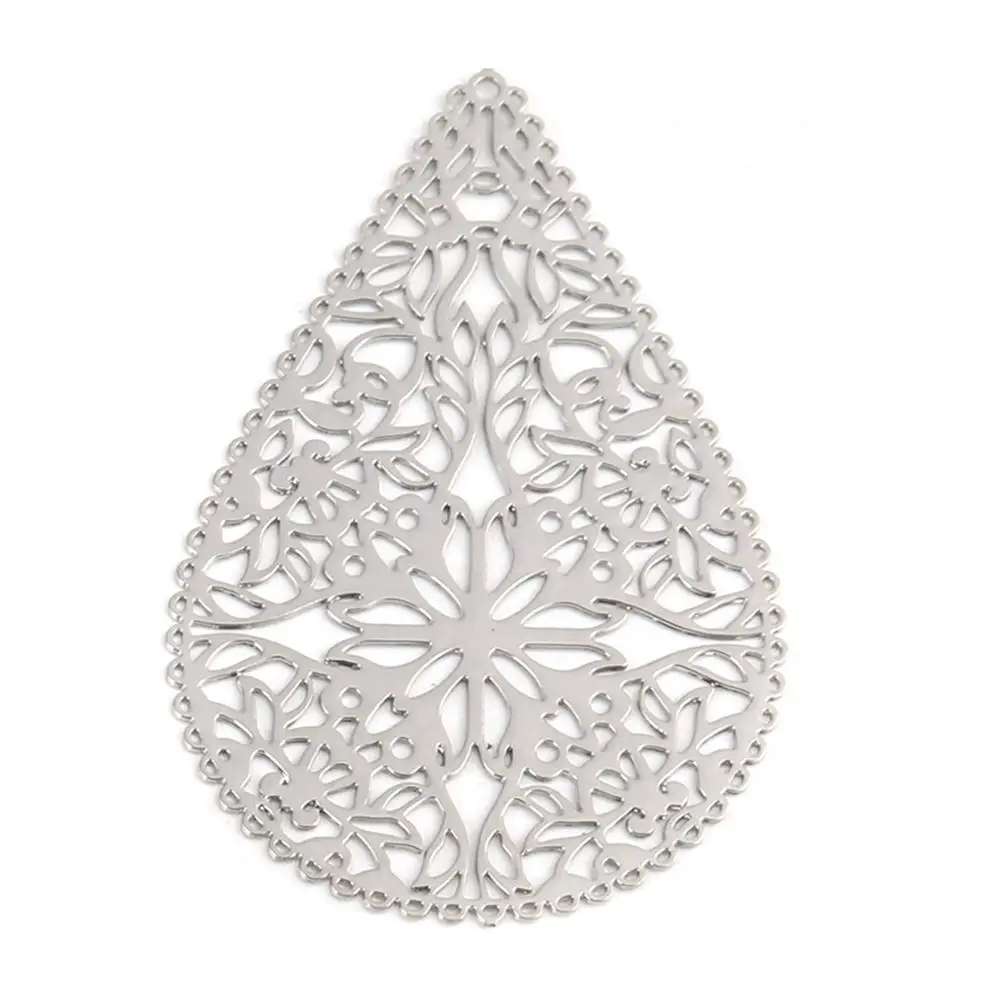DoreenBeads Fashion Copper Filigree Stamping Pendants Gold Color Drop-Shaped Hollow Flower Charms Jewelry  4.2cm x 2.7cm,10PCs