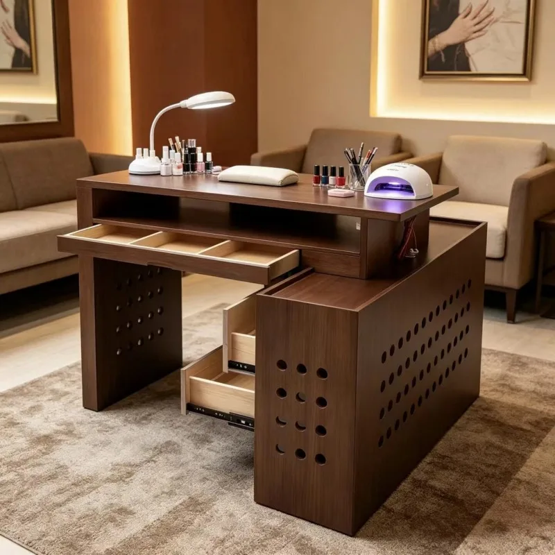 Drawers Brown Manicure Nail Table Wood Modern Korean Designer Nail Salon Tables Storage Luxury Mesa De Manicura Beauty Salon