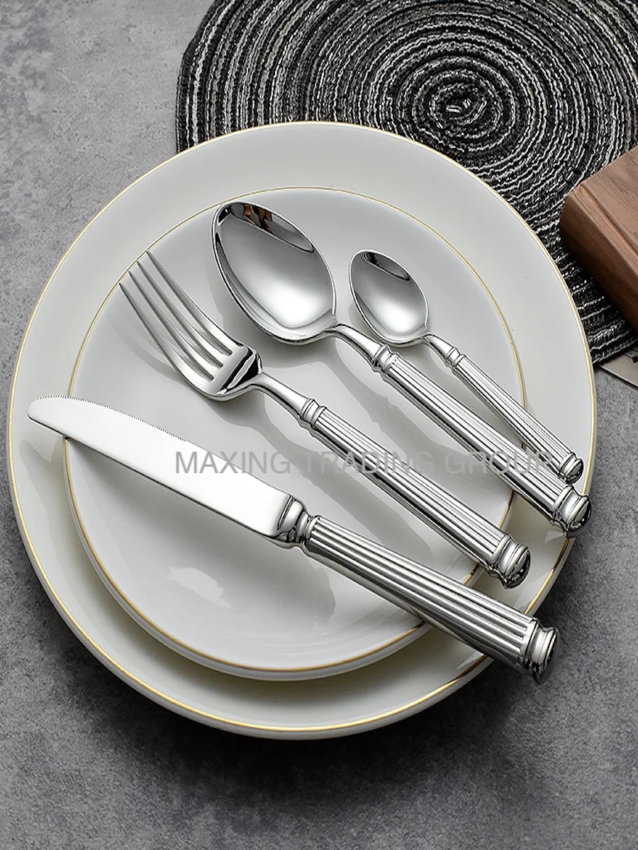 Vertical Grain 420/304 Stainless Steel 4‑Pcs Cutlery Set, Thanksgiving Gift Box, Heavy‑Duty Rust‑Resistant Dining Flatware