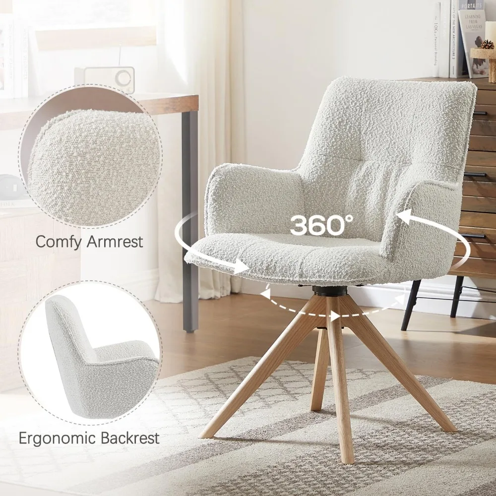 كرسي مكتب دوار Zouron بدون عجلات، كرسي مكتب منجد بأرجل من خشب البلوط، كرسي بذراعين حديث للمساحة الصغيرة، غرفة النوم #5