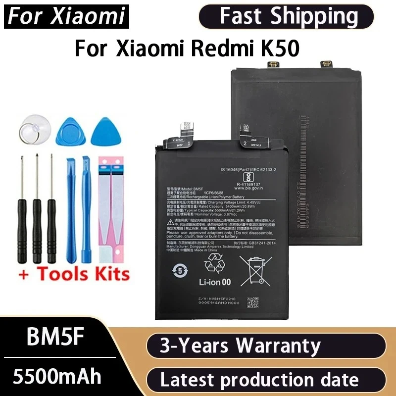 100% Brand New BM5F 5500mAh Battery For Xiaomi Redmi K50 Phone Replacement Batteries Bateria Batterij With Free Tools