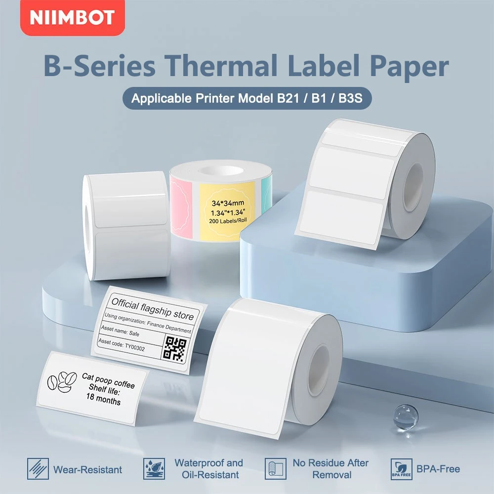 Niimbot B-Series Label Paper Roll Thermal Sticker Self-adhesive Printer Stickers For Niimbot B1 B21 B3S Mini Portable Printer