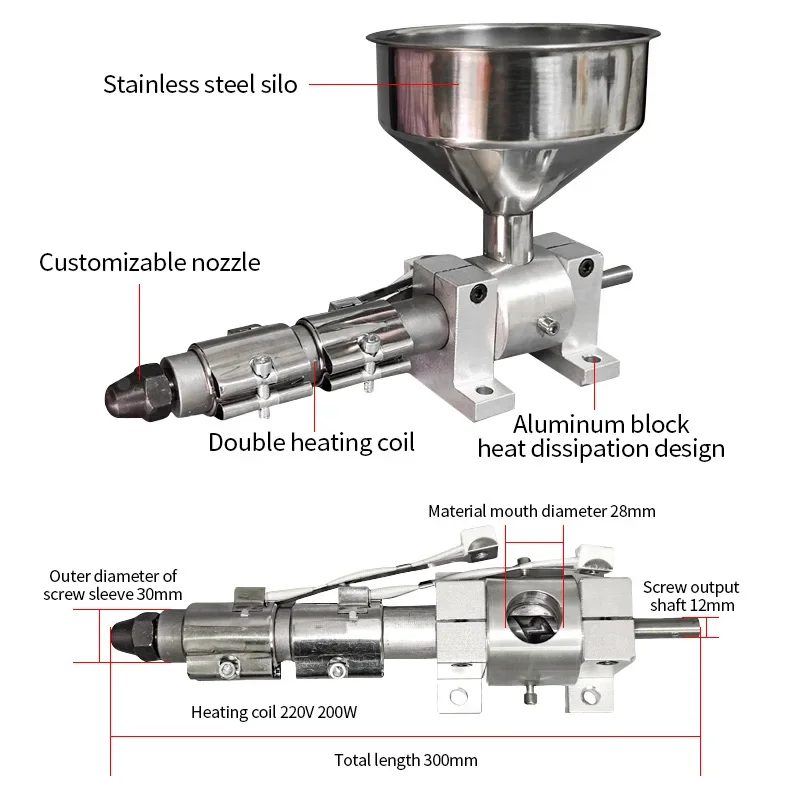 

Single Screw Extruder with 2.5mm Nozzle Desktop Small Extruder, Micro Plastic Extruder Adhesive Powder 3D Printing Line