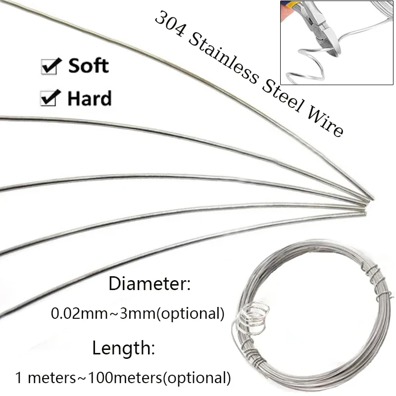 Länge 100 Meter – 1 Meter, weicher/harter Draht aus Edelstahl 304, Einzelstrang, weicher Eisendraht, rostfrei, Durchmesser 0,02 mm–3 mm – Detail 5