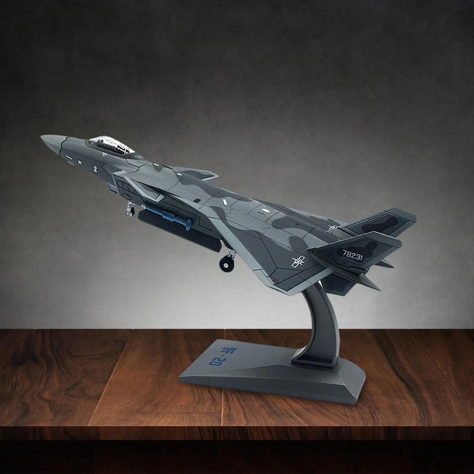 1/100 J-20 Fighter Jet Alloy Model Small Size Weilong Fighter Jet Plane Model with Stand Collection Decoration Alloy Military