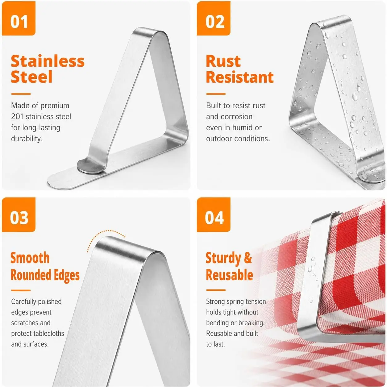 Stainless Steel Tablecloth Clip, Fixed Clip, Perfect for family Weddings, Gatherings, Indoor and Outdoor Camping, and Picnics