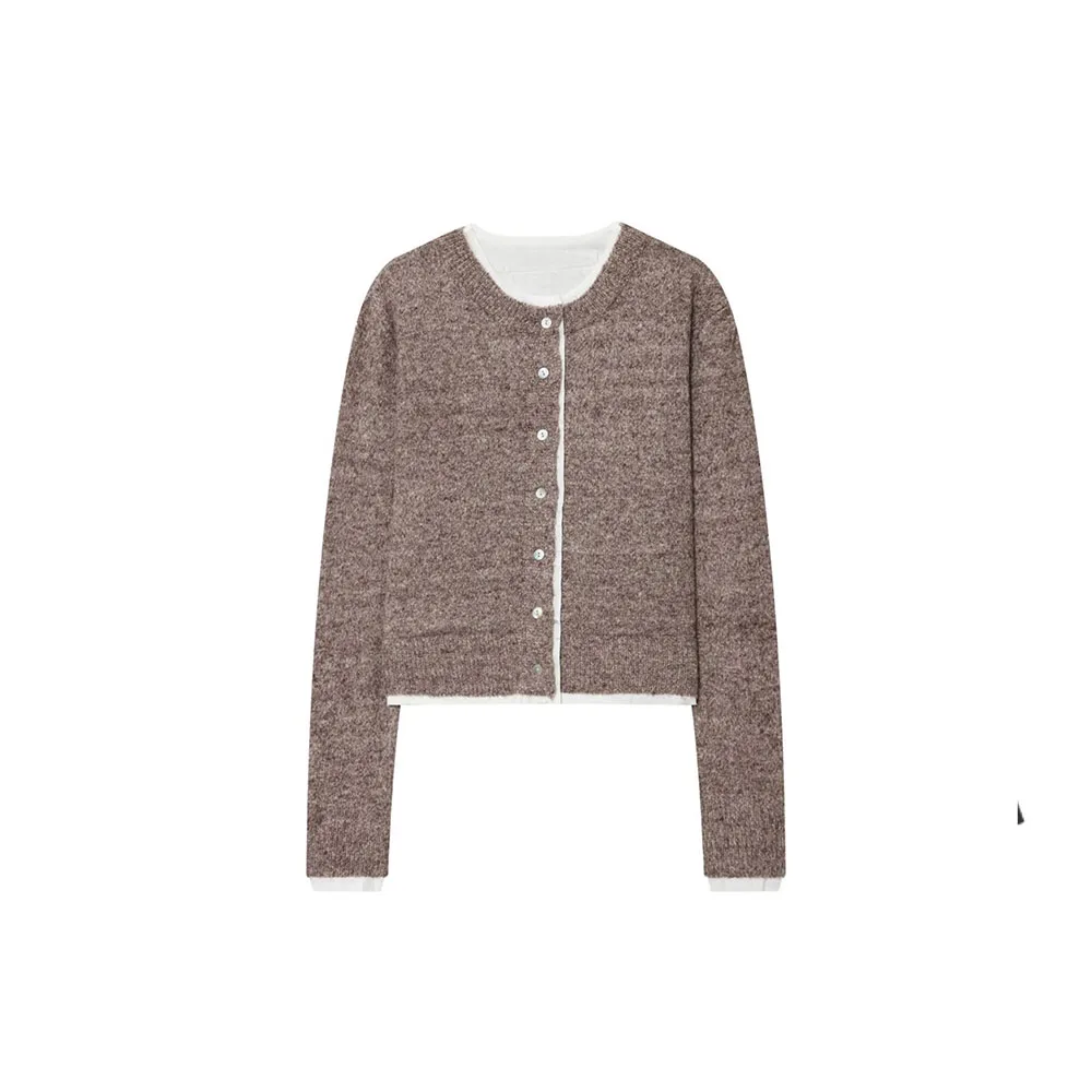 

Autumn new women's fashion easy-matching round neck slim long-sleeved contrast color knitted jacket