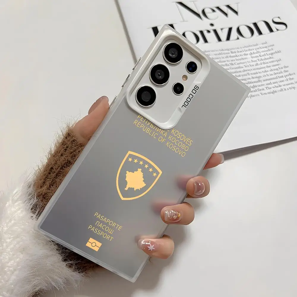 1PC Kosovo Passport Phone Case For Samsung Galaxy S25 Edge S24 S23 S22 S21 S20 Ultra Funda Silicone Colorful Silver Phone case