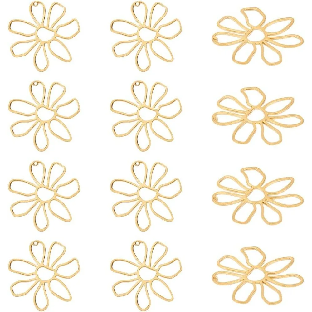 

12 Pcs Hollow Flower Charms Brass Open Bezel Frame Pendants Hollow Frame Petal Pendants for UV Resin Earrings Necklace