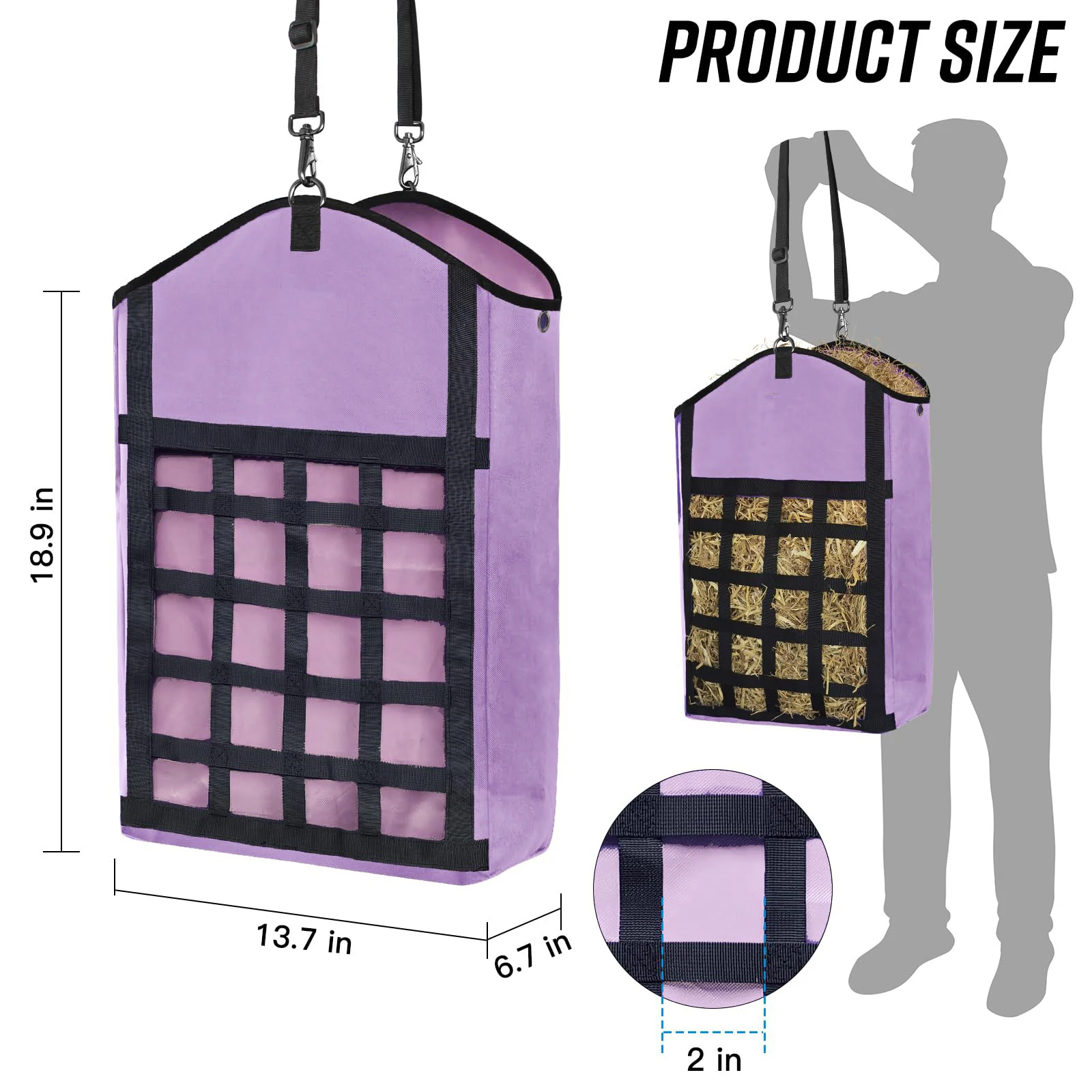 2025 عالية الجودة أكسفورد الحصان القش حقيبة تغذية بطيئة الماشية الماعز الأغنام سهلة ملء شنق الجبهة القش شبكة تصميم 1 قطعة أطباق الحيوانات الأليفة مغذيات #3