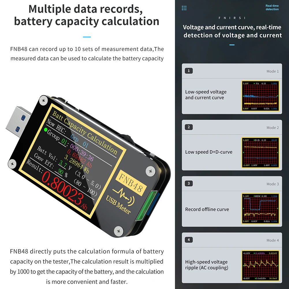FNIRSI-C1 FNB48 Voltmeter Current Quick Recharging Protocol Tool Multimeter Trigger Ammeter USB QC4 PD3.0 PPS Capacity Tester