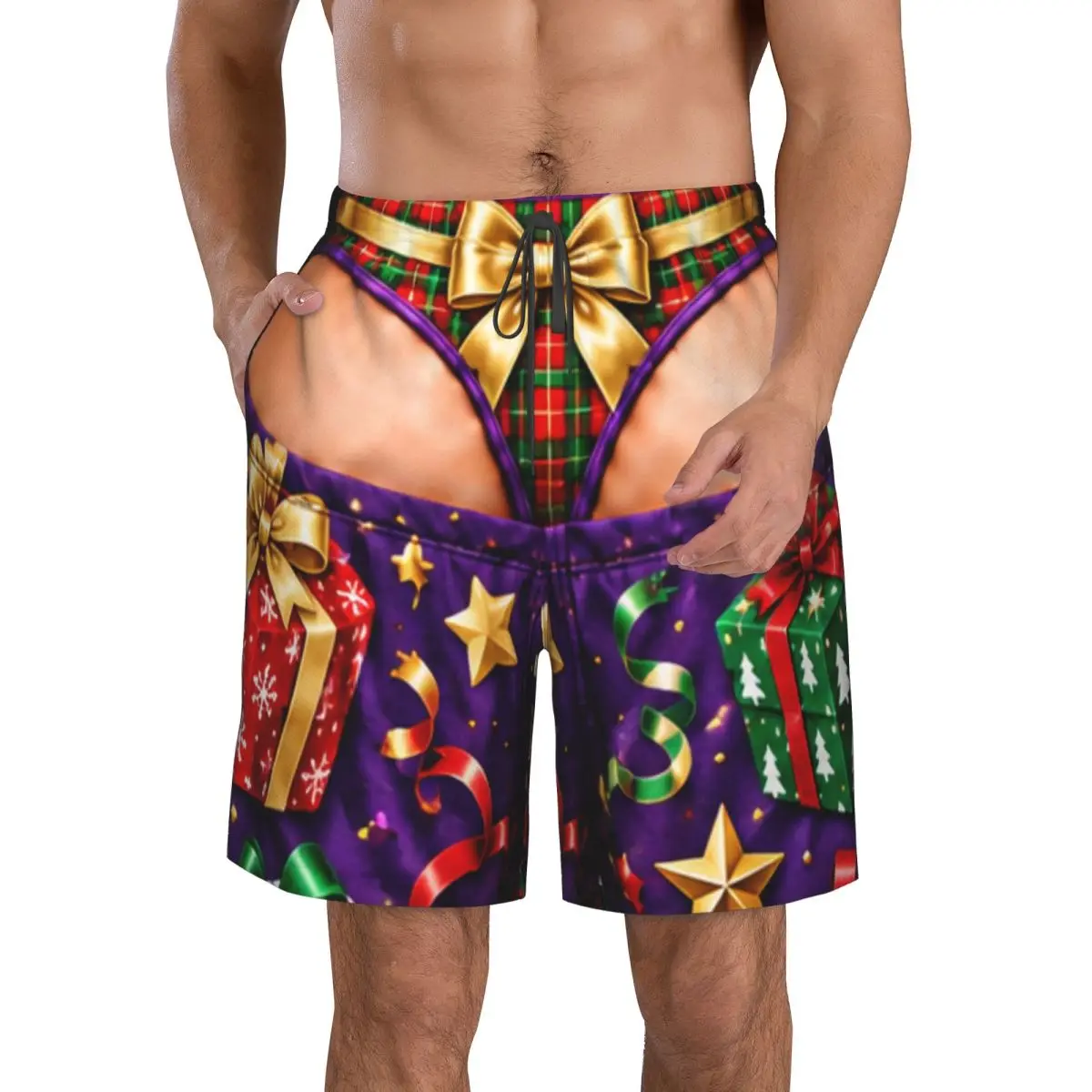 Merry Christmas Santa Claus Snowman Men's Swim Trunks Quick Dry Swimming Board Shorts Mesh Lining Beach Swimwear