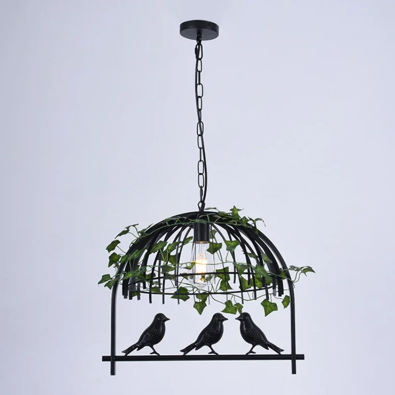 Walnut plant chandelier retro industrial wind bar bar restaurant bird cage chandelier loft wrought iron bird chandelier