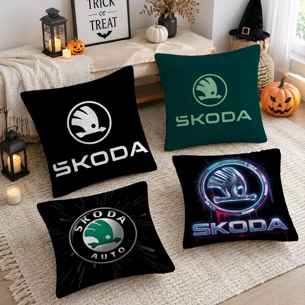 Luxury Logo S-SkodaS-ES Car Cushion Cover Plush Decorative Pillow Case With Hidden Zipper Cutecore Room Decor For Home