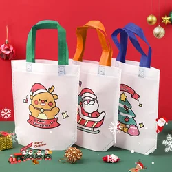 Cartoon Christmas Diy Graffiti Bag Handmade Painting Non-Woven Bags for Children Arts Crafts Color Filling Handbag Xmas Gift