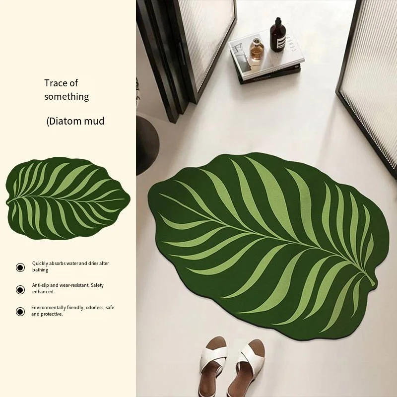 VIKAMA Ins Green Leaf Badkamer Absorberende Vloermat, Badkamer Vuilafstotend, Fris En Antislip Vloermat, Woondecoratie - afbeelding 1