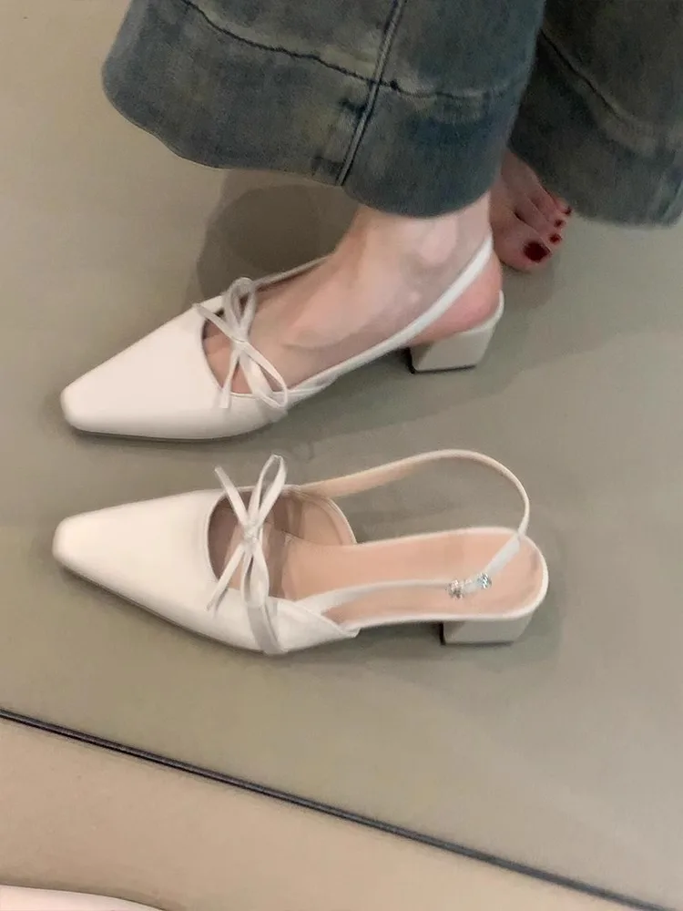 

Версия из овчины Fairy aceful атласные женские универсальные сандалии на высоком каблуке Single oes с квадратным узлом и задним ремешком