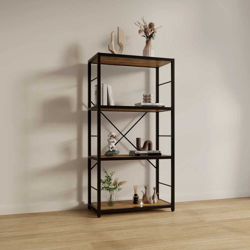 DFW Bookshelves and Bookcases,29.52INCH Wide Shelf 4-Tier Ladder Shelf 110lbs/shelf Vintage Industrial Style Bookcase