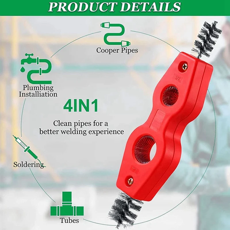 핫! 미끄럼 방지 손잡이가 있는 구리 튜브 브러시, 디버링 브러시 클리너 도구, DIY 산업용 도구, 4 in 1 파이프, 3PCs
