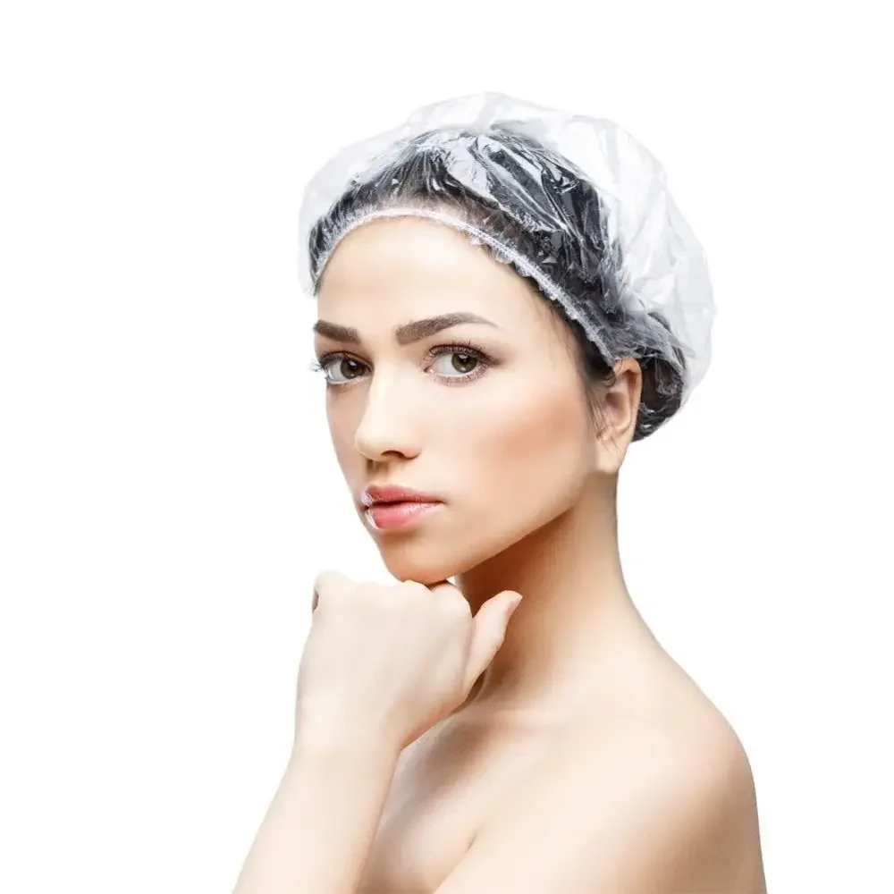 50/100/200pc Disposable Shower Cap Covers Bathroom Accessories Transparent and Waterproof Disposable Hair Caps Bathroom Products