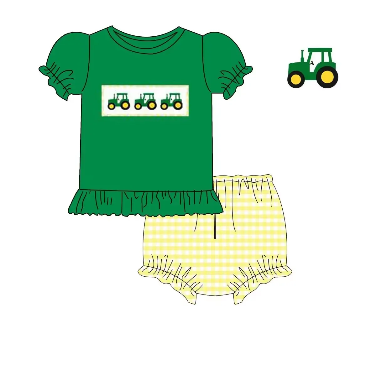 Desenhos animados carro impressão conjunto para meninas, leite seda roupas, manga curta, boutique, estilo verão, atacado, novo