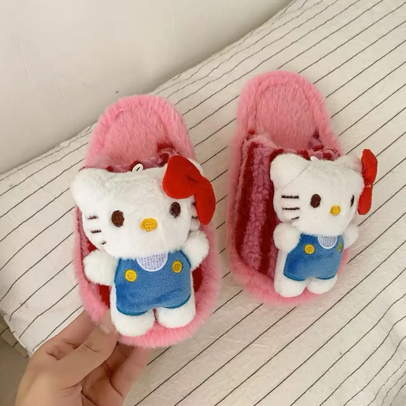 

real photos 2025 autumn winter new Home Cute hello kitty cartoon fashion children's boys girls soft kids warm cotton Slippers