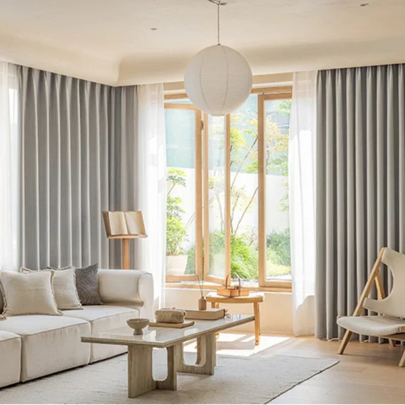 

Custom Size Simple Modern Curtain Living Room Bedroom Dining Room Chenille Jacquard Thickening Blackout Bay Window Light Luxury