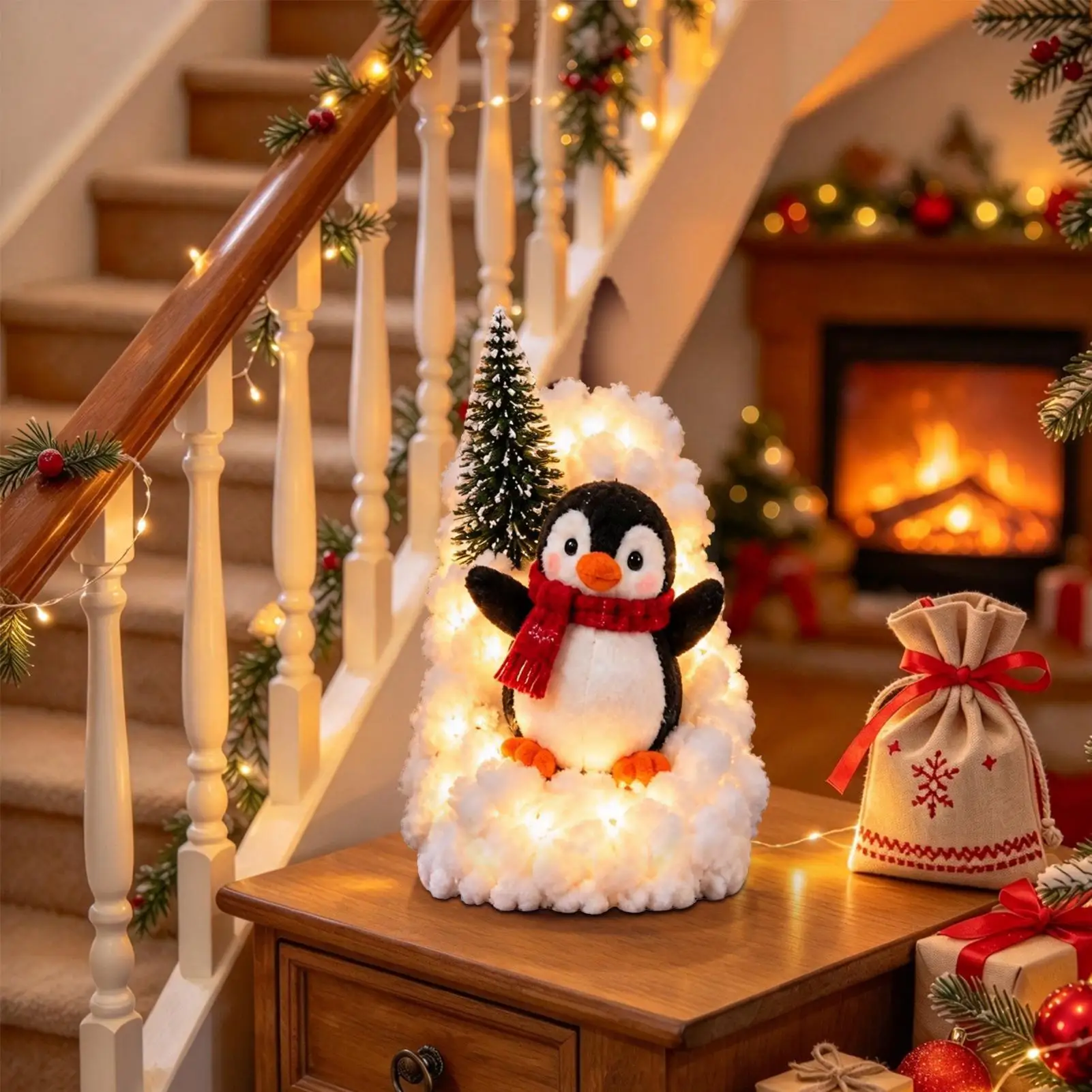 Christmas Railing Decorations Railing Sliding Penguin With LED Light Sliding Penguin Staircase Decoration For Apartment Indoor