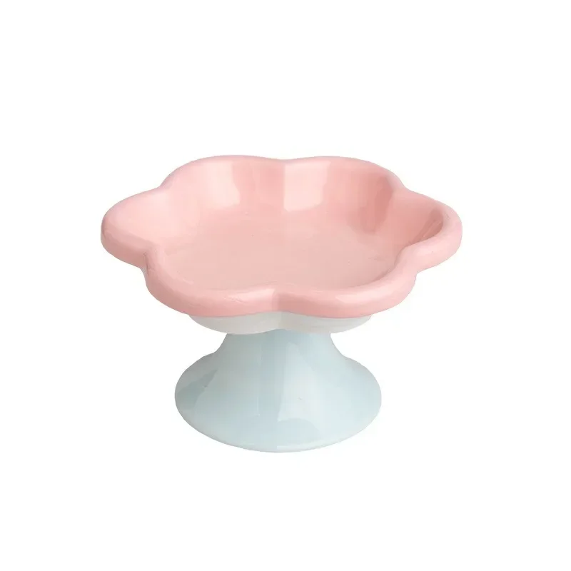 Ceramic Raised Cat Bowl With Flower Design, Elevated Cat Food Bowl Water Plate Snack Dish With Stand For Neck Protection