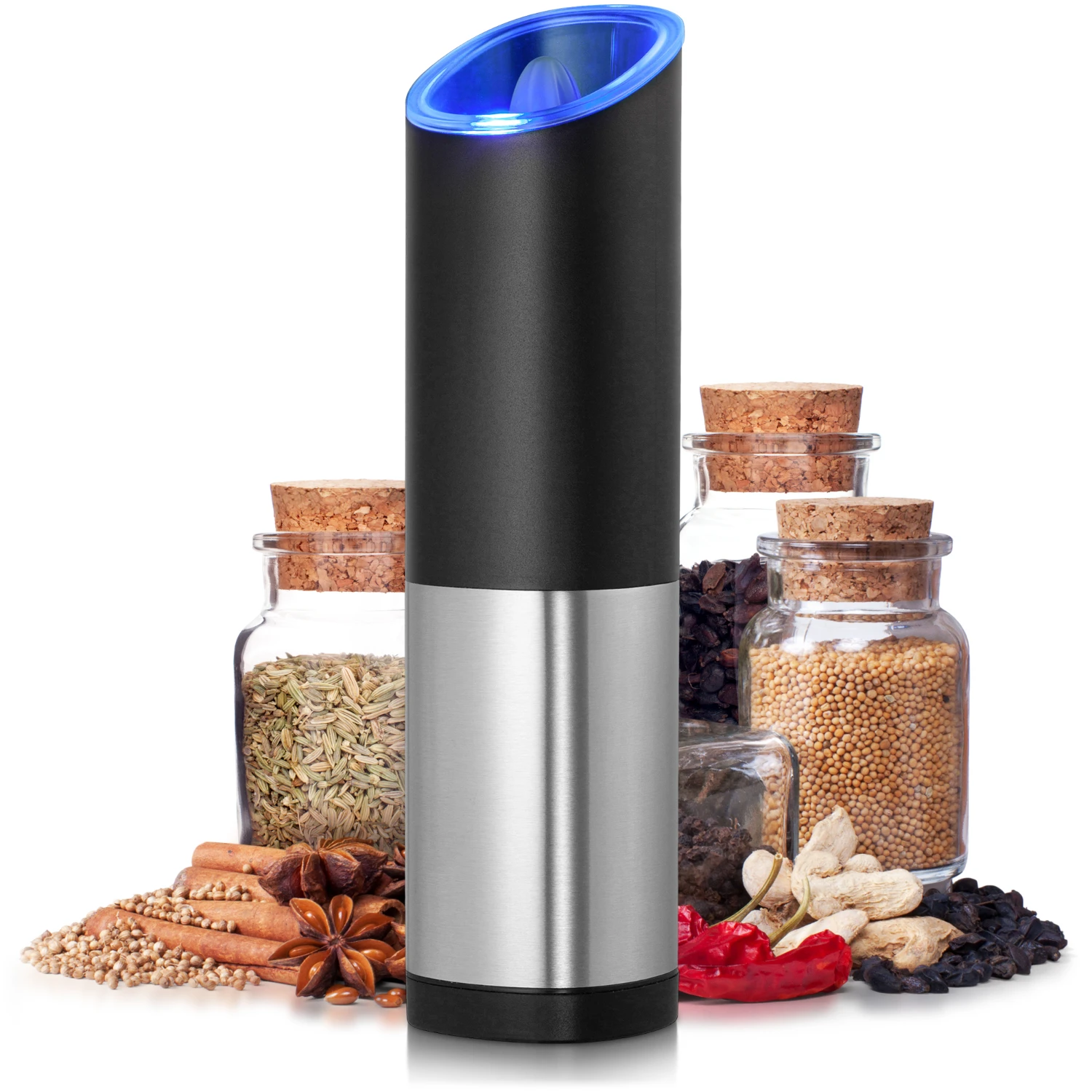 Salt and Pepper Spice  Automatic  Mill, Black & Silver by