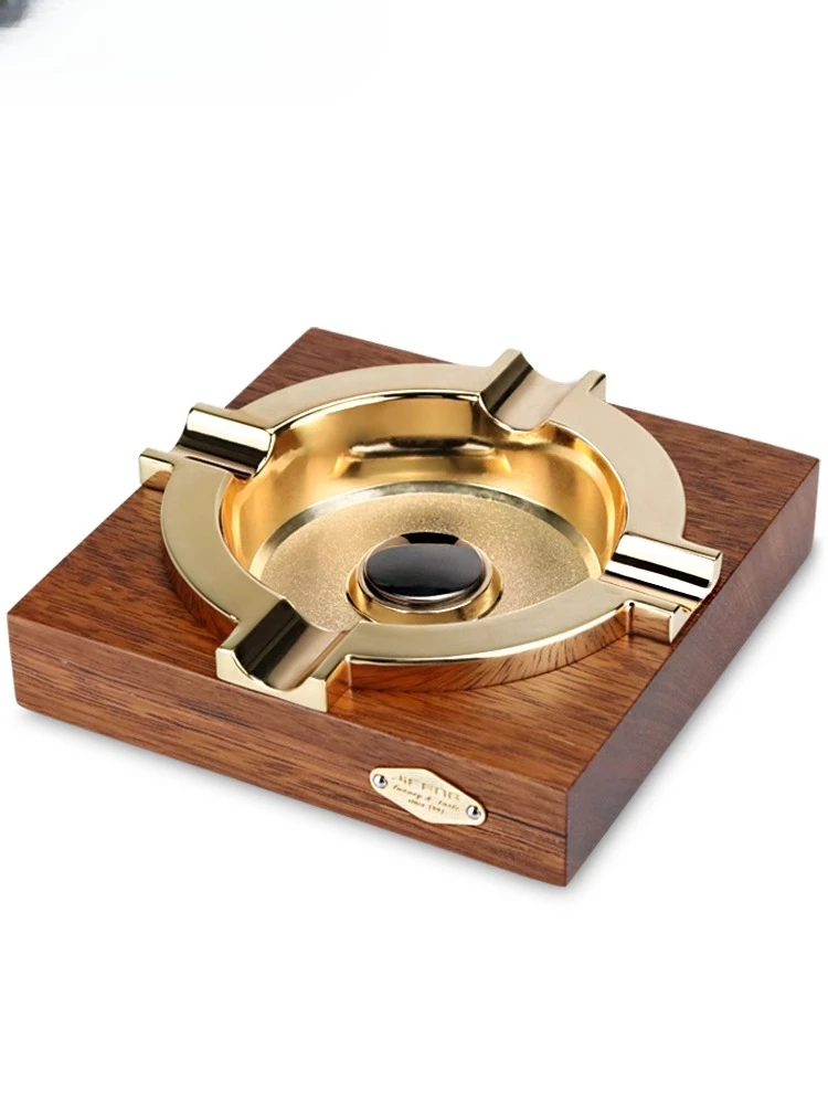 

JIFENG Monsoon Cigar Ashtray Metal Large Double Slot Solid Wood Ashtray Creative Personality