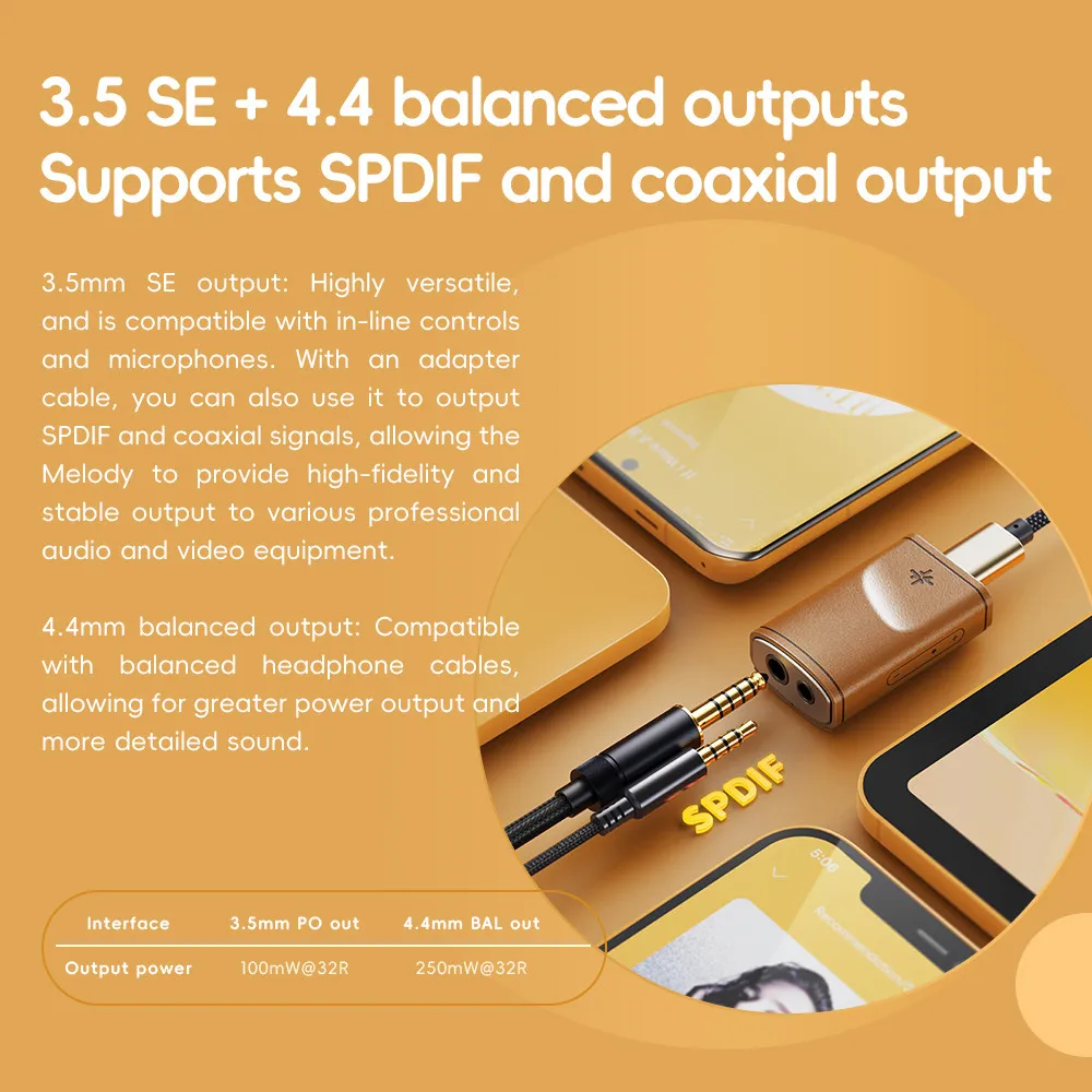 FiiO Snowsky Melody Headphone Amplifier Portable DAC with 4.4mm and 3.5mm Headphones DSD256 10-Band PEQ