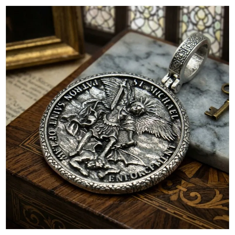 Buy 4 Get 1 Free SheCrown Archangel Michael Patron Saint Of Law Enforcement Amulet Silver Pendant Prevent Allergy