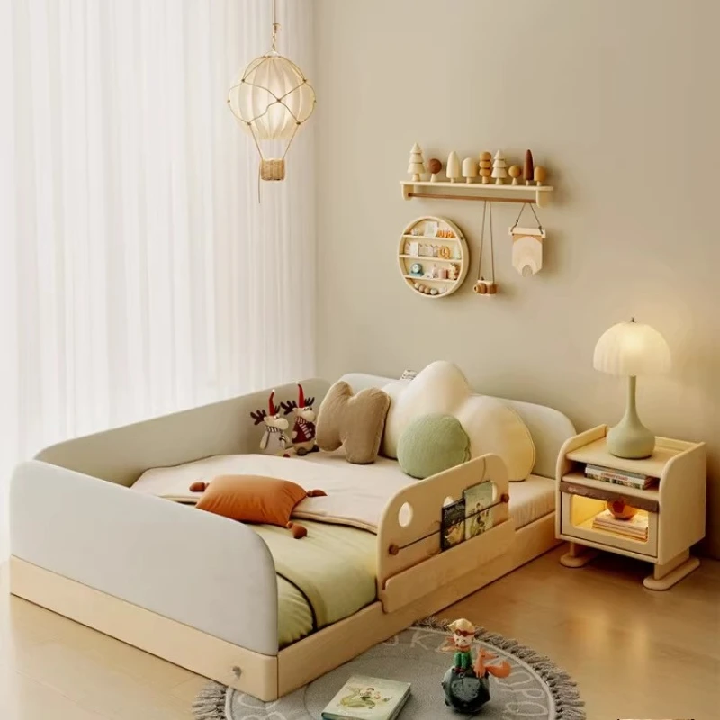 Montessori Floor Bed Solid Wood with Guardrails Boys and Girls Tatami Bedroom New Original