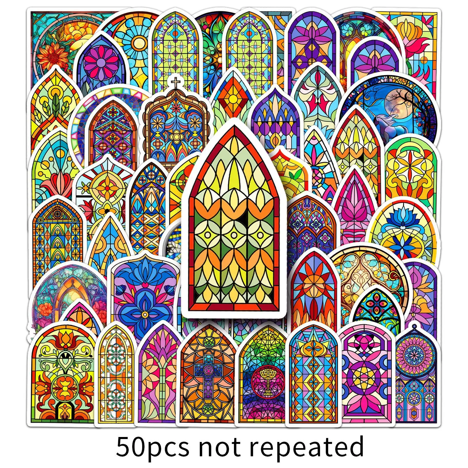 10/30/50PCS Church Glass Vintage Color Baroque Sticker DIY Phone Laptop Luggage Skateboard Graffiti Decals Fun for Kid Gift