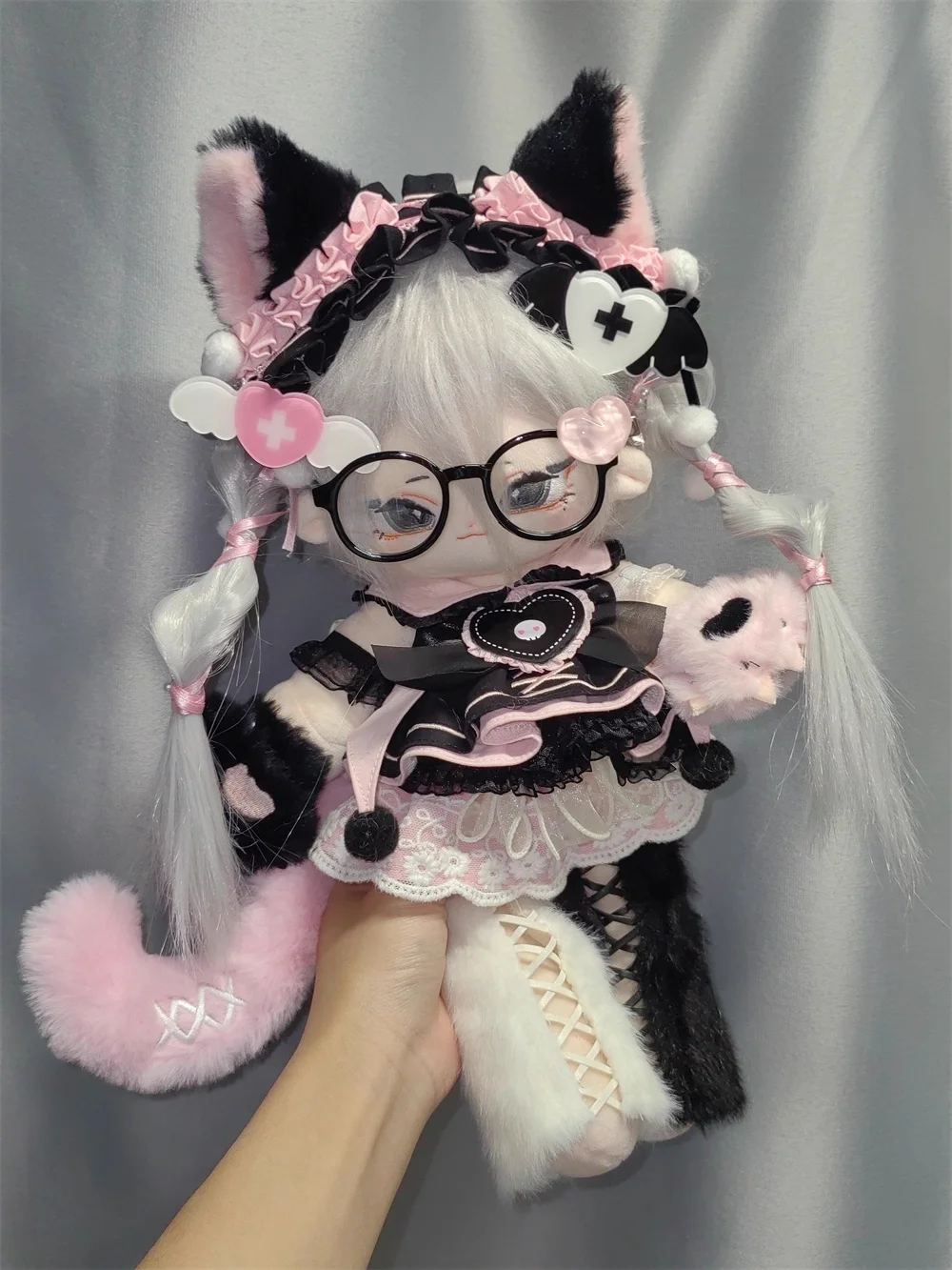 ロリータ-子供のためのピンクと黒の猫のスーツ,20cmの人形のおもちゃの服,コスプレ衣装,子供へのギフト,かわいい,かわいい