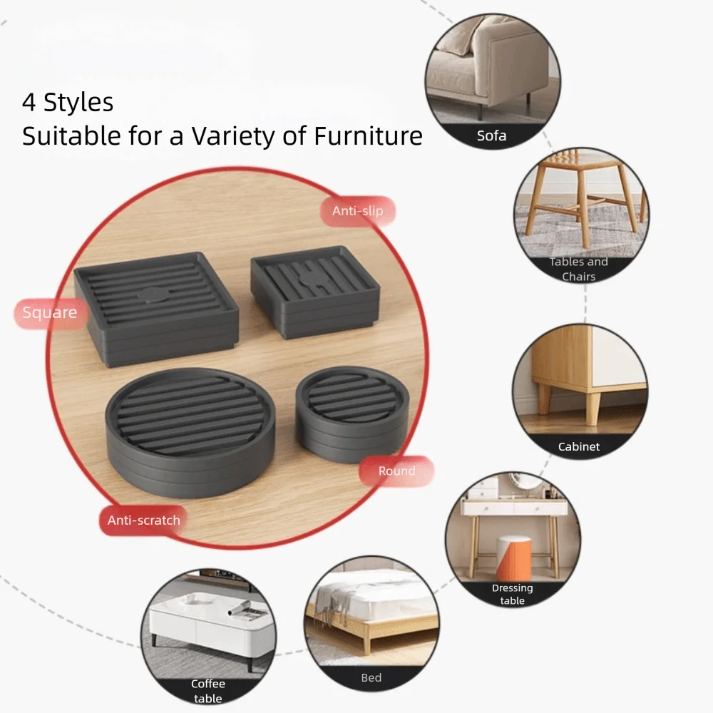 Heavy-Duty Furniture Foot Pad Square Round Bed Lifts Risers Adjustable Non-slip Washing Machine Support Refrigerator