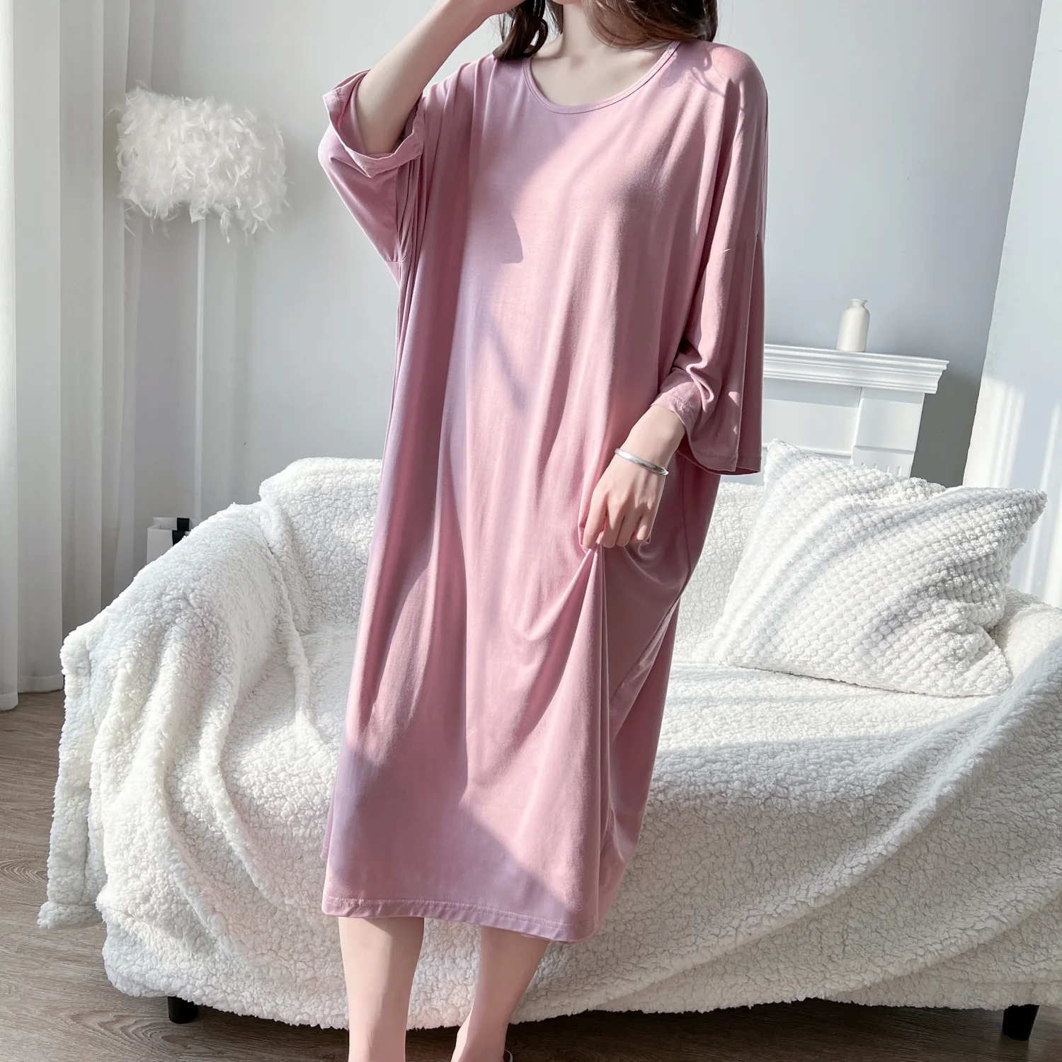 Women Soft Modal Nightdress Long Sleeve Spring Summer New Nightgowns & Sleepshirts Women Sleepwear Shirt Home Wear Clohtes