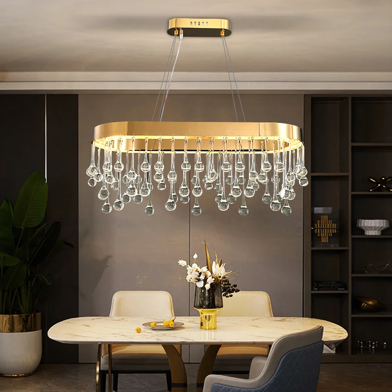 Oval Crystal Chandelier Modern Luxury Dining Room Led Hanging Light Fixture Home Decoration Kitchen