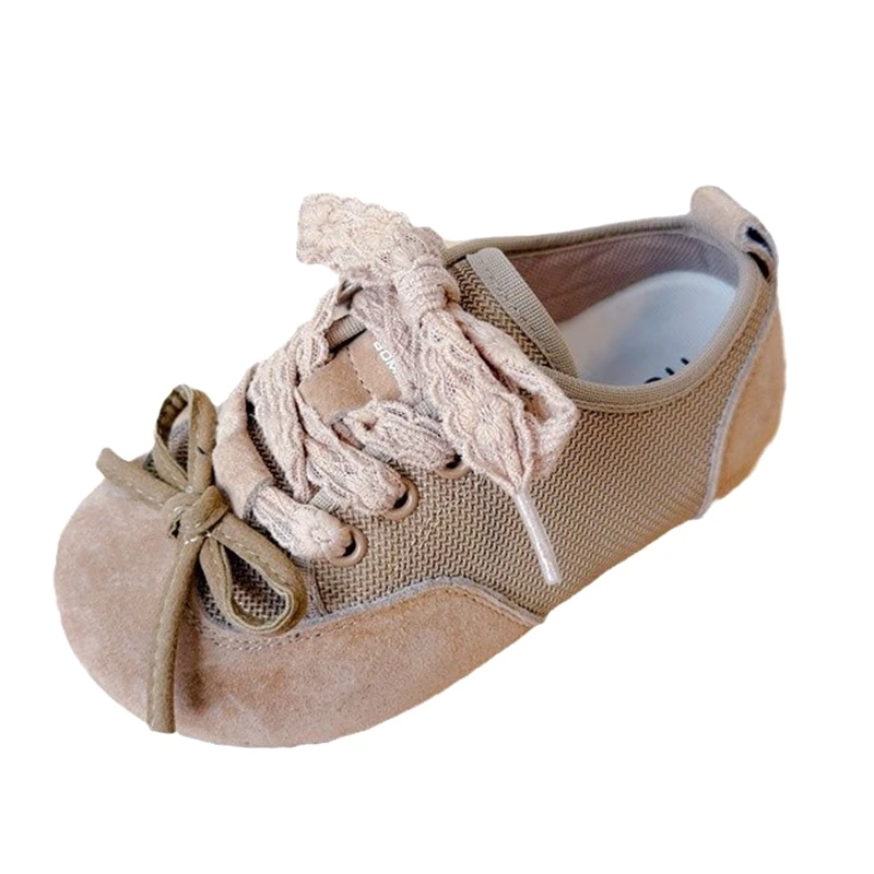 Baskets rétro en cuir véritable pour femmes, chaussures de sport pour enfants, chaussures plates décontractées pour filles, nœud papillon mignon, nouveau, printemps, automne