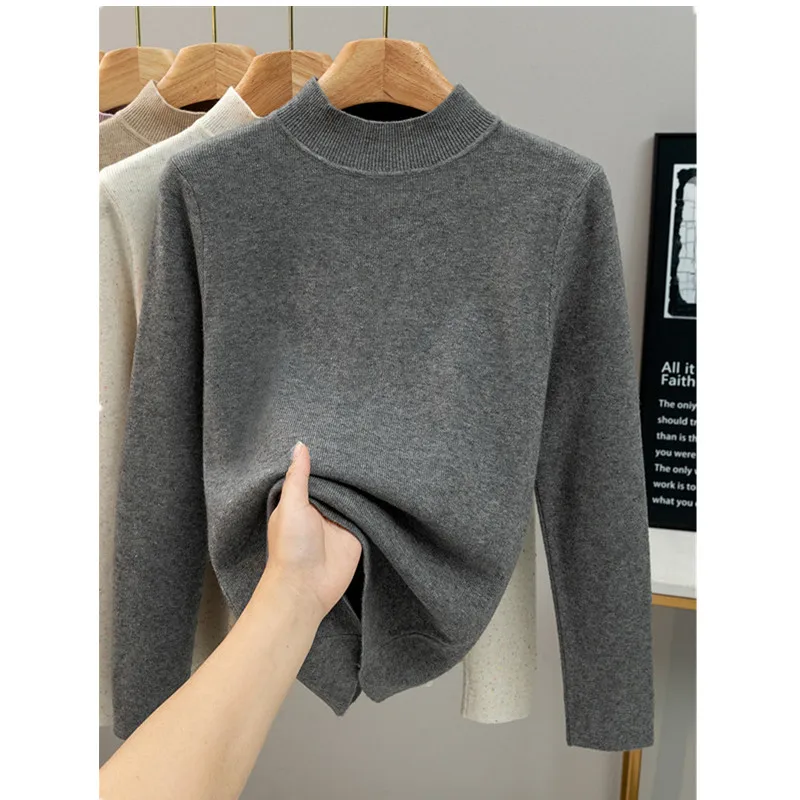 Swetry damskie Nowy sweter z długim rękawem, dzianinowy, damskie pulowery, dopasowany sweter z golfem, dzianinowy sweter damski, topy, odzież dzianinowa Q2041