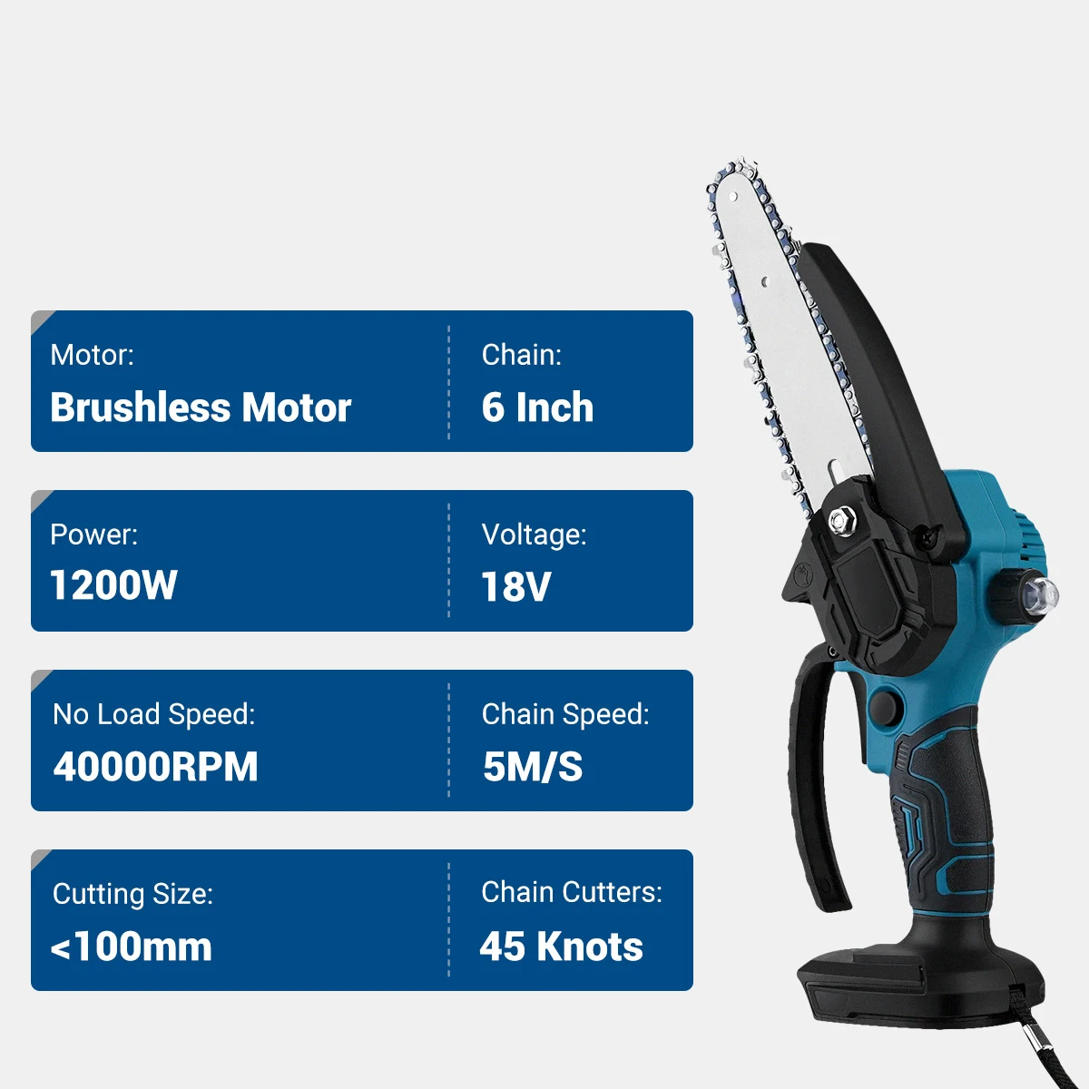 1200W 6Inch Electric ChainSaw Rechargeable Saw 5m/s Cordless Chain Saw Wood Power Tools For Makita 18V Battery