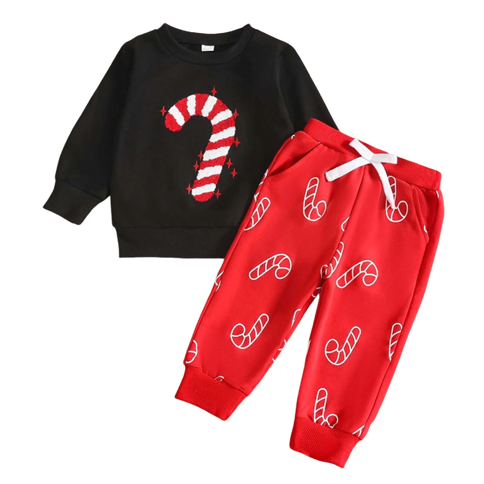 

Sweat Outfit for Toddler Boys Childrens Christmas Set Boys And Girls Cute Cane Embroidery Long Sleeved Pants Boys 7 Sweatsuit