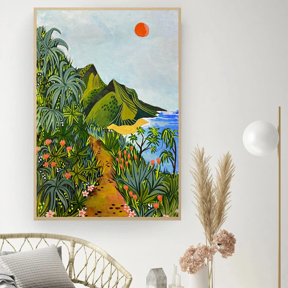 Hawaii Tropical Landscape Canvas Posters and Prints NaPali Coast Colorful Wall Art Painting for Living Room Decor Traveler Gift