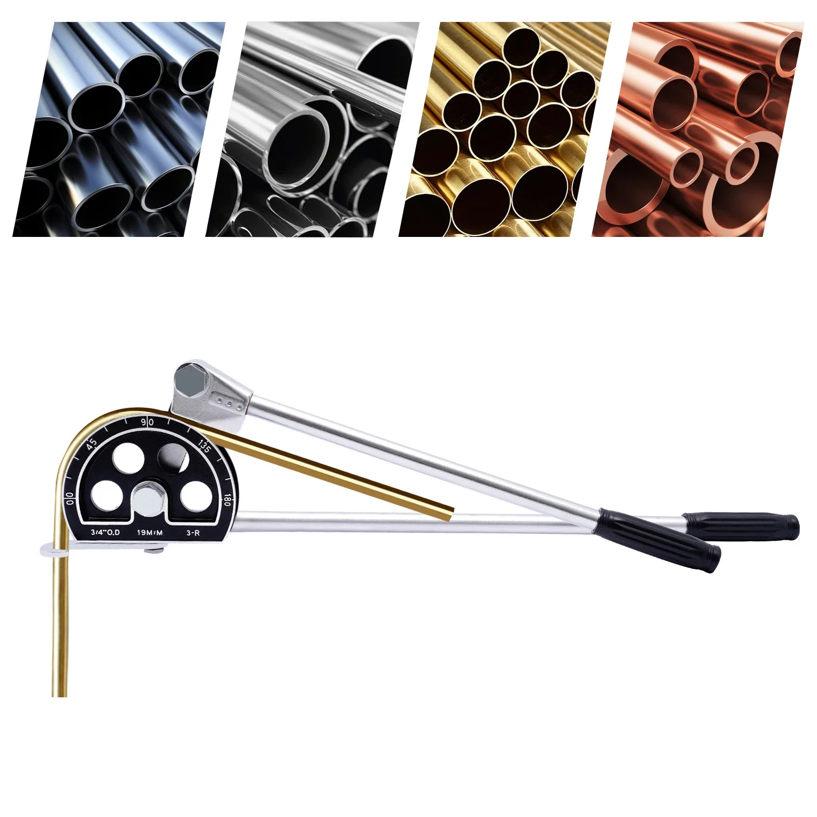 

3/4in Manual Pipe Tube Bender Tool for Aluminum Pipe Stable Plumbing Refrigeration Tube with Anti-skid handle and Precise Scales