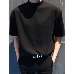 Korean Fashion 2023 New Summer Half-high Collar Short Sleeve T-shirt Men Loose Solid Color Casual Large Size Bottoming T Shirt