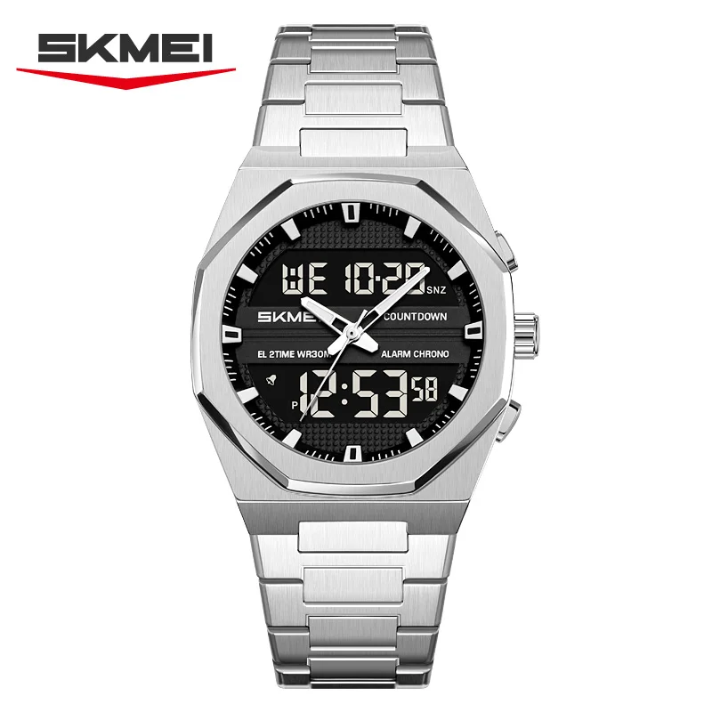 SKMEI 2624 Nuevo Reloj de Pulsera Digital de Cuarzo Cronógrafo Deportivo y de Negocios para Hombre, con Doble Pantalla, Reloj Masculino