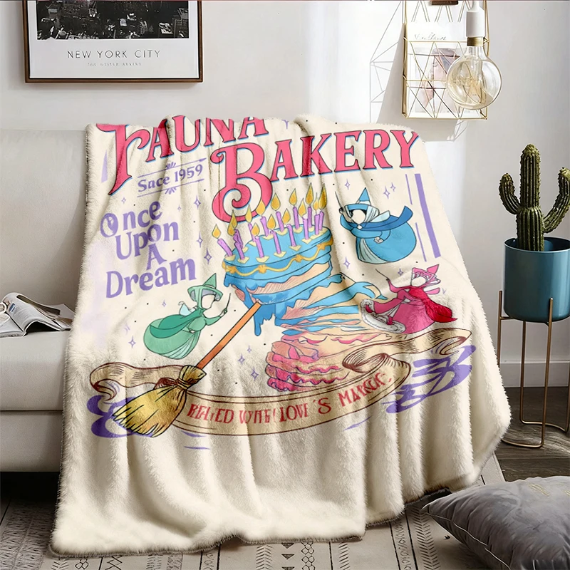 Retro Fauna Bakery Flannel Throw Sleeping Beauty Inspired, Baked with Love Magic Cozy Blanket