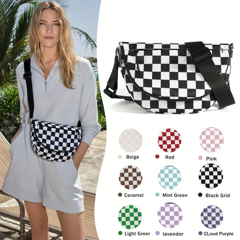 

New Arrival Checkered Style Cross Body Bags Fanny Pack Waterproof Nylon Belt Bag Large Capacity Casual Sport Waist Bags