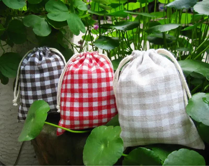 (20 pcs/lot)Color Linen Drawstring Bag plaids jewelry pouch Sachet/Decorative/Packaging/Christmas/Wedding Gift Bag custom10x13cm